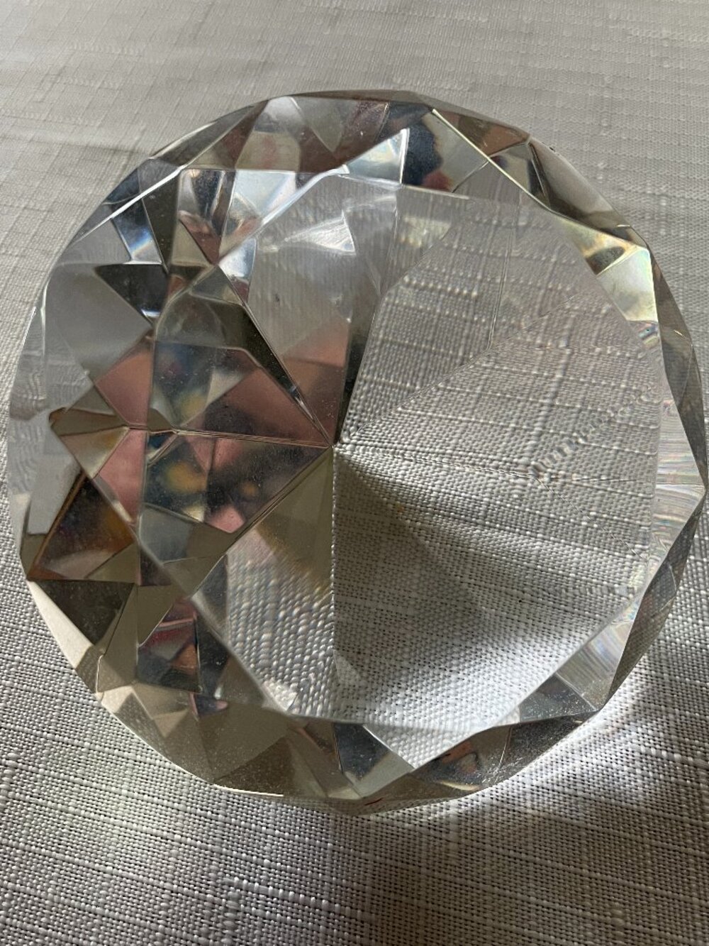 Beautiful 4" x 2 1/4” Cut Clear Glass Giant Diamond Jewel Paperweight!